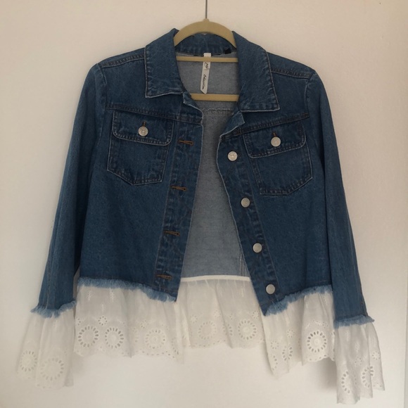 Lace Trim Denim Jacket - Picture 1 of 6